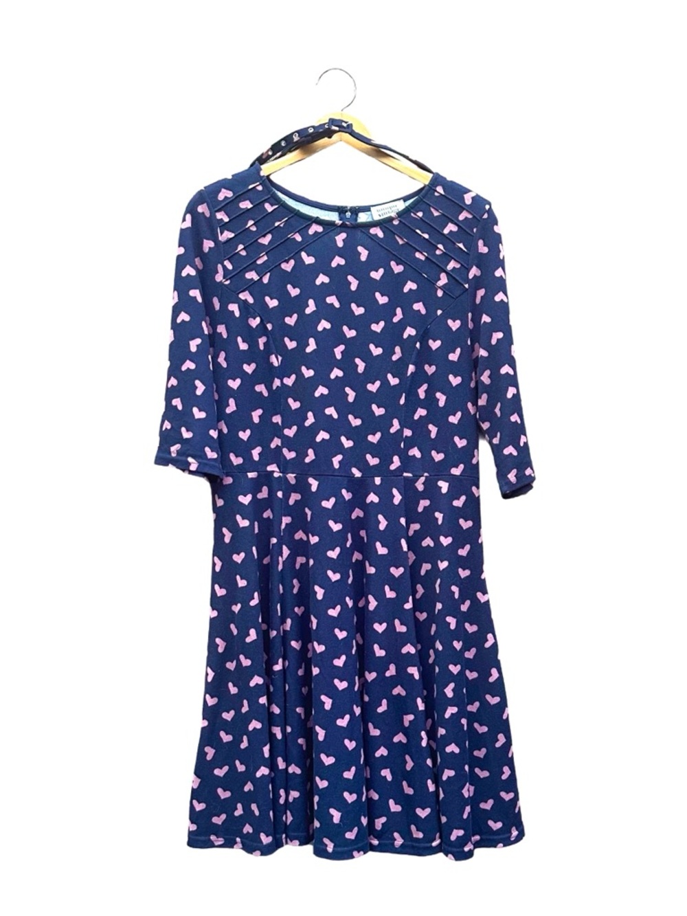 Unique Vintage Heart Dress Navy Blue + Pink Plus Size 1X 16